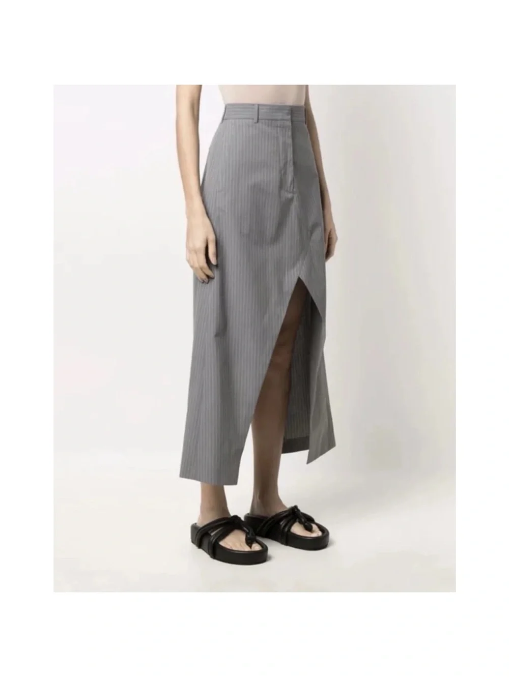 MM6 Maison Martin Margiela Gray Pinstripe Midi Skirt with Split Front